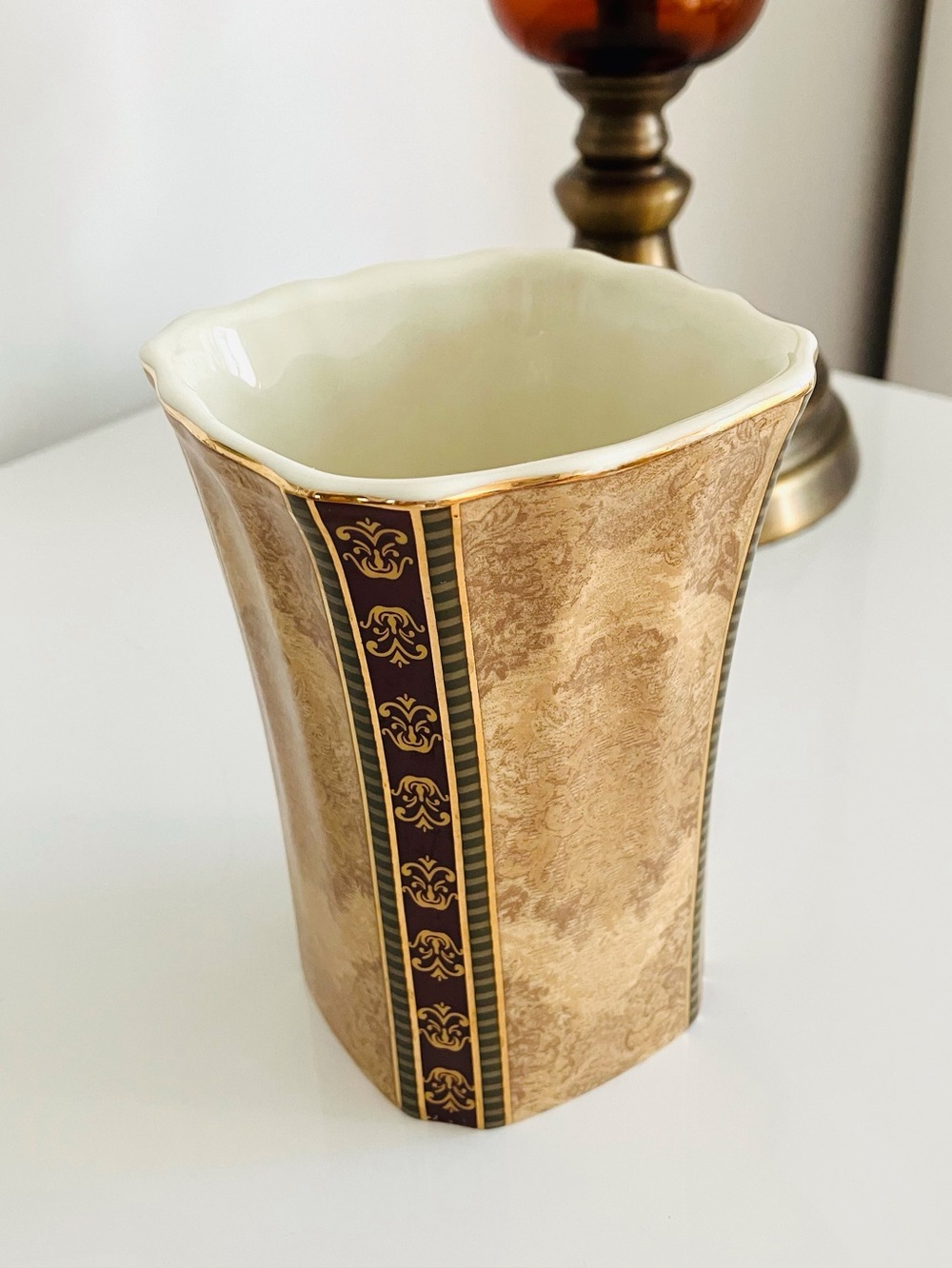 Vintage Croscill Townhouse Tumbler Gold Burgundy Green Porcelain  Cup